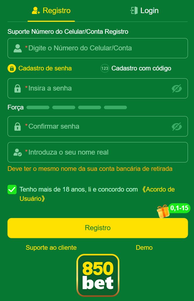 Cadastro rápido e seguro na 850bet.com